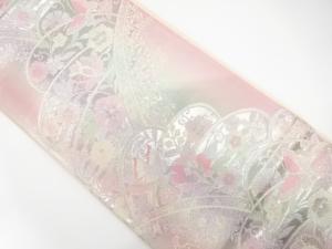蝶に花模様織り出し　袋帯